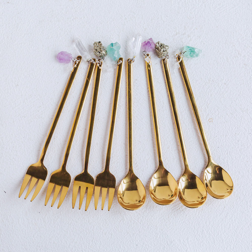 Creative Natural Crystal Hanging Coffee Fork And Spoon Set