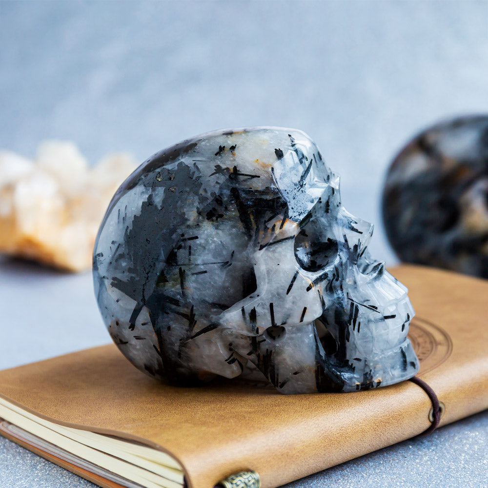 Black Tourmaline In Clear Quartz Skull