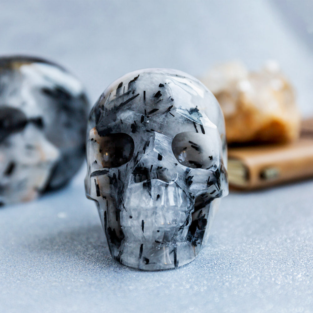 Black Tourmaline In Clear Quartz Skull