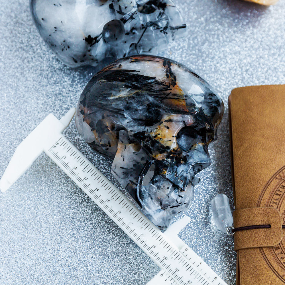 Black Tourmaline In Clear Quartz Skull