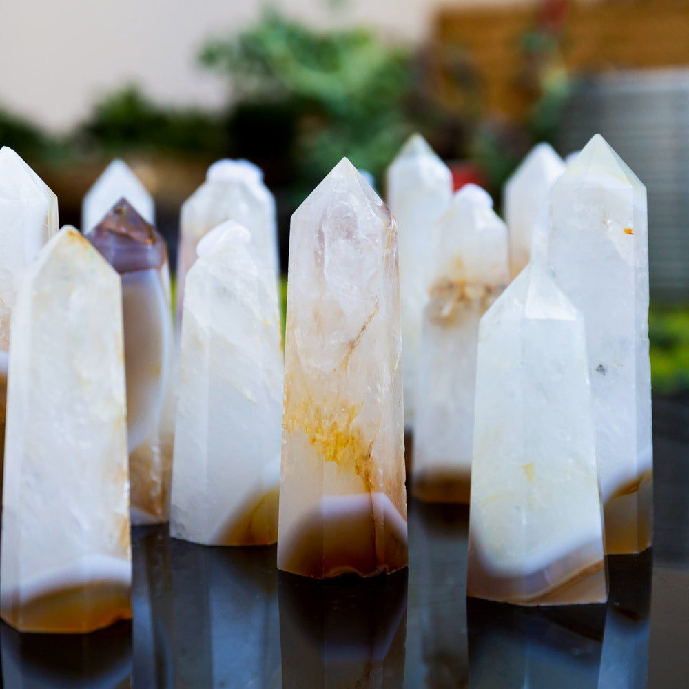 Agate In Clear Quartz Point