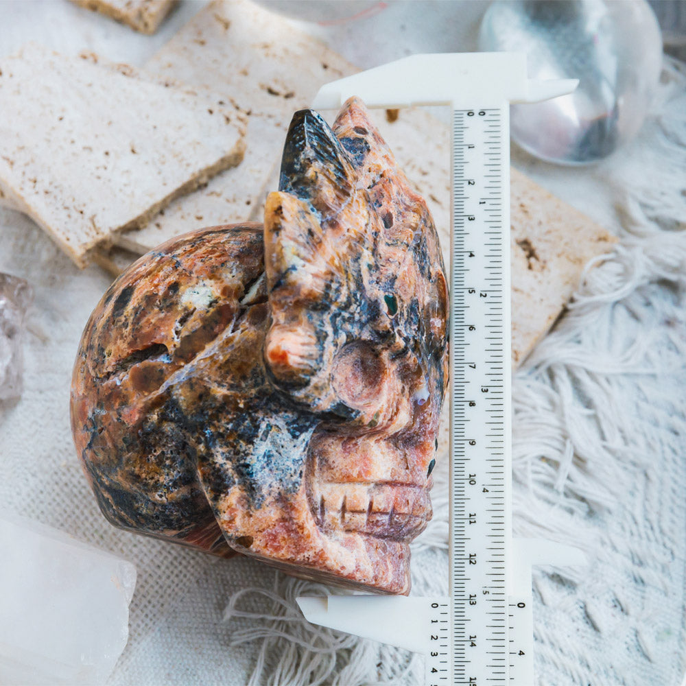 Sunstone With Blue Apatite Mask Skull