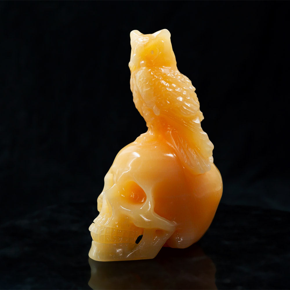 Orange Calcite Skulls With Owl