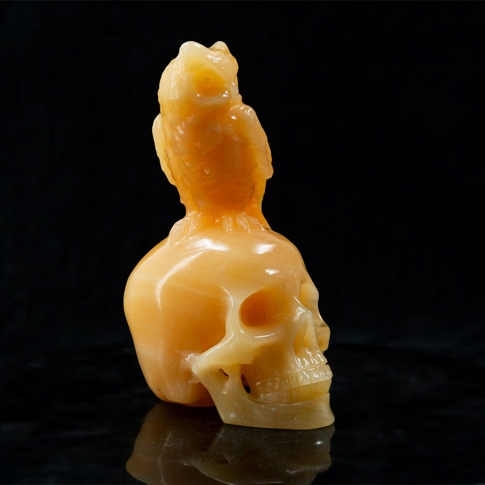 Orange Calcite Skulls With Owl