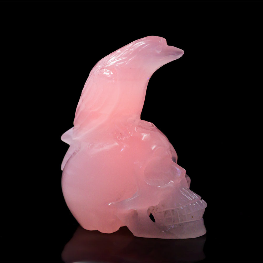 Pink Calcite Skull With Crow