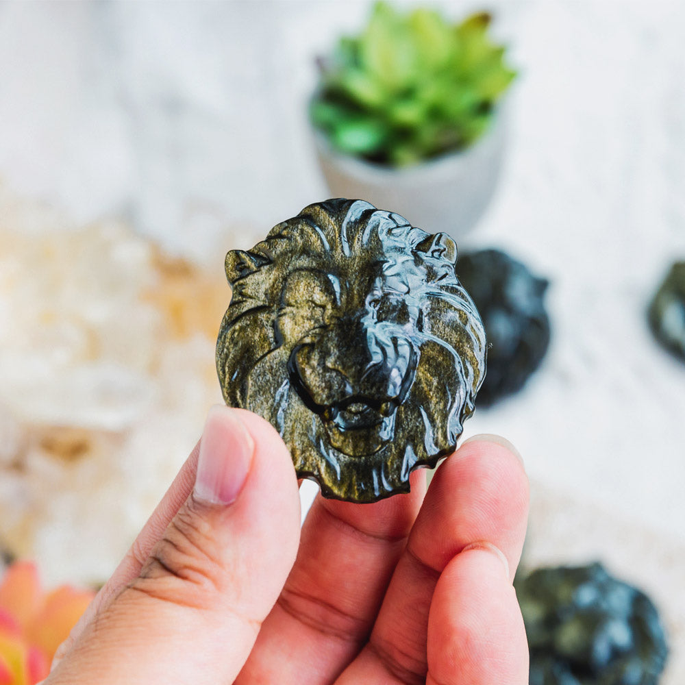 Golden Sheen Obsidian Lion Head