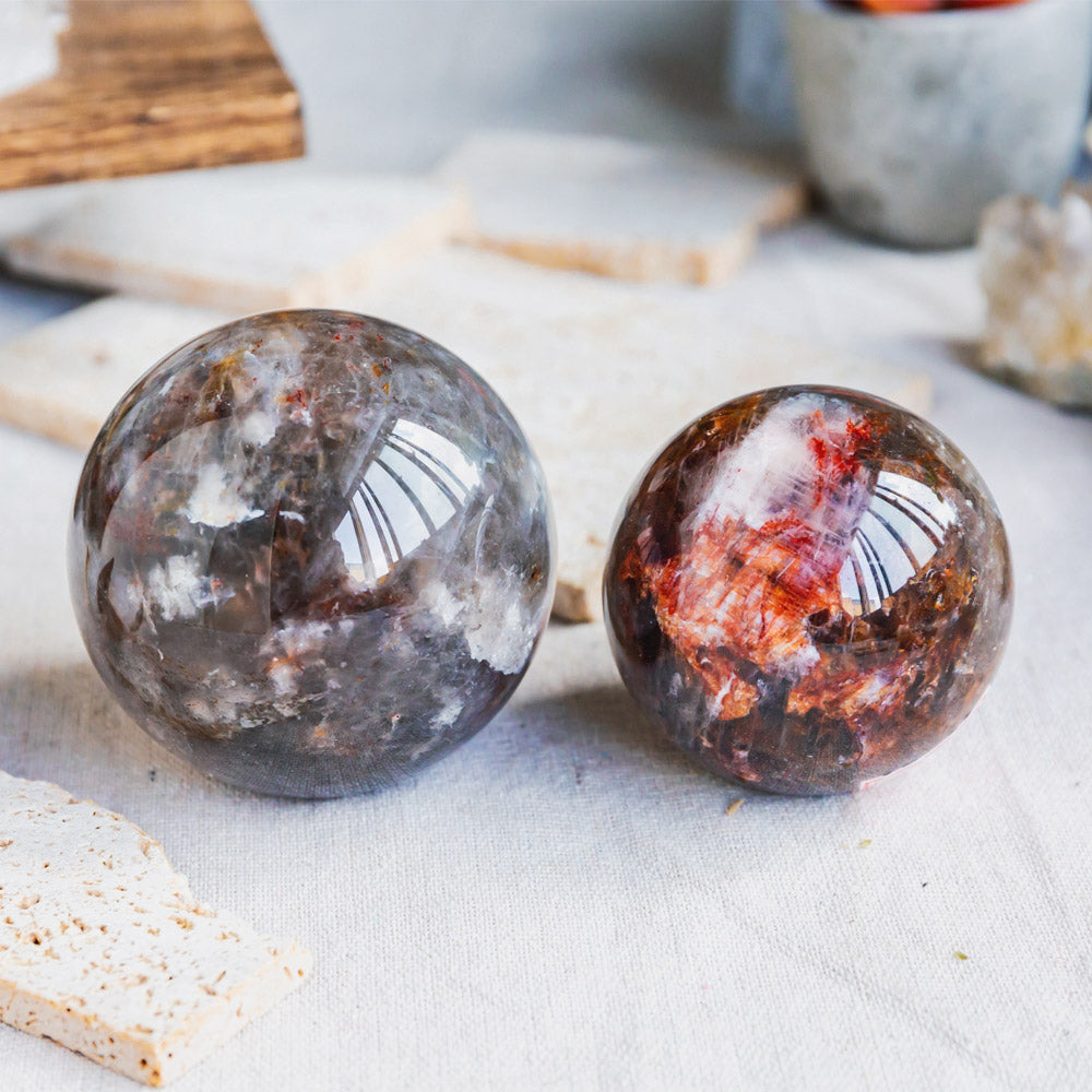 Smoky Quartz With Red Hematoid Sphere