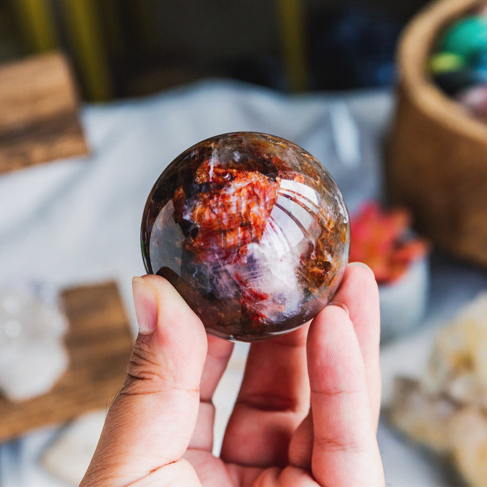 Smoky Quartz With Red Hematoid Sphere