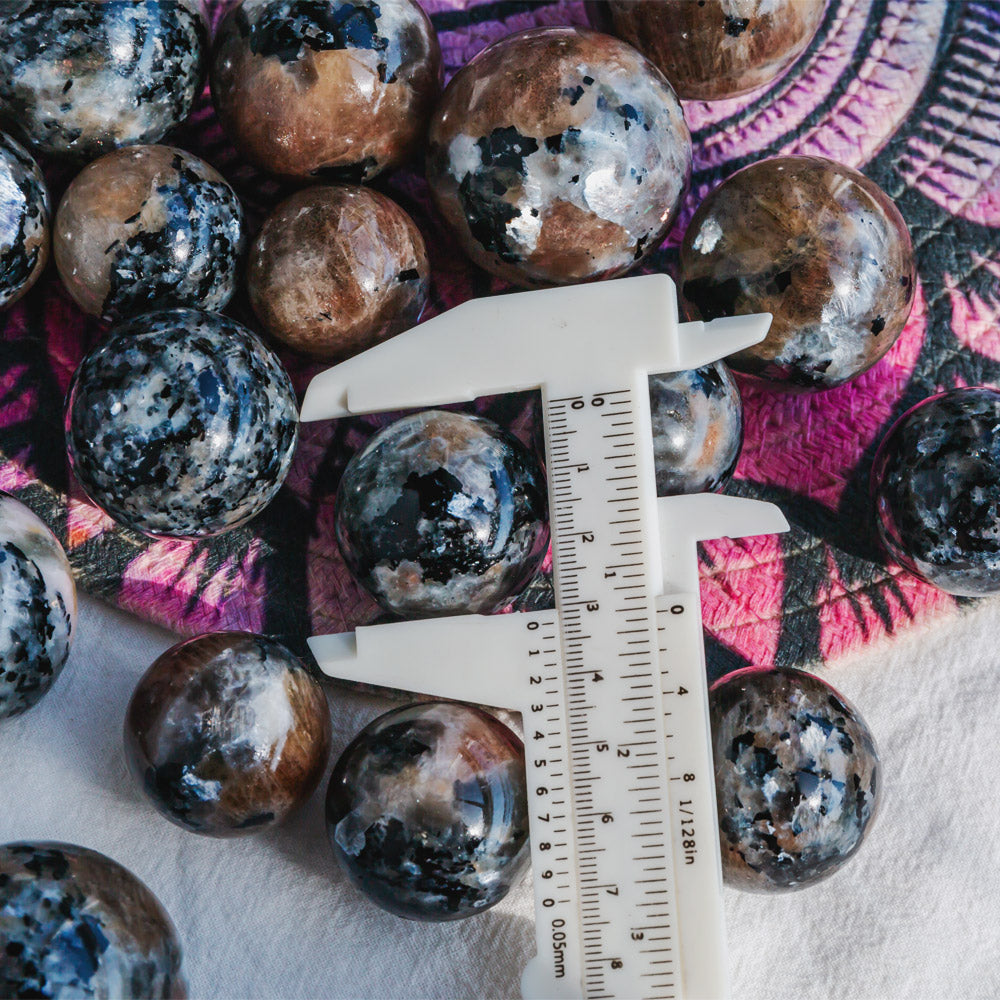 Black Moonstone With Tourmaline Sphere