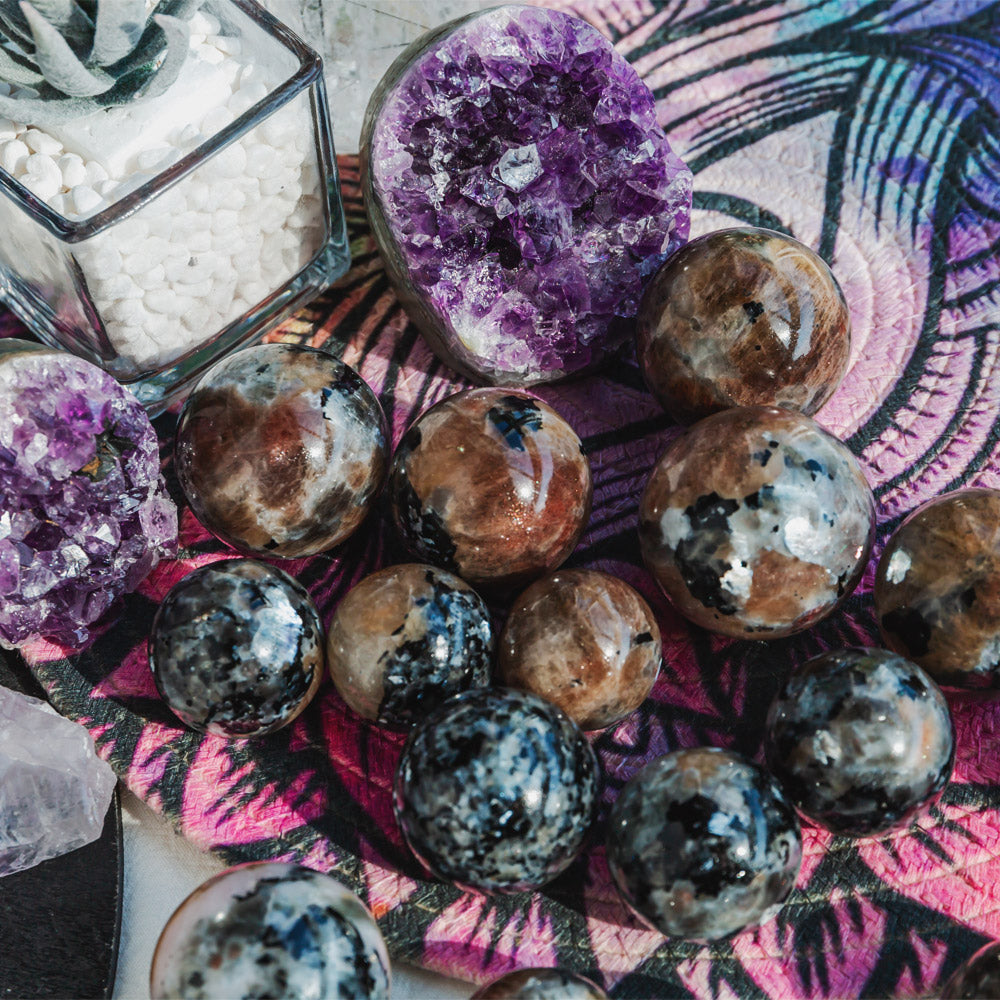 Black Moonstone With Tourmaline Sphere