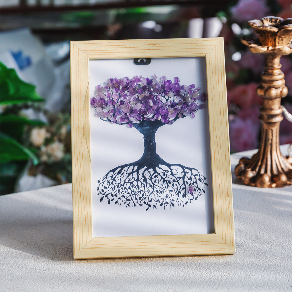 Natural Crystal Tree Decorative Painting, Crystal Gravel Photo Frame, Crystal Gifts, Home Decoration, Reiki Healing, Crystal Crushed Stone Decorative Painting Crystal Picture Frame - Home Decoration Crystal Gift