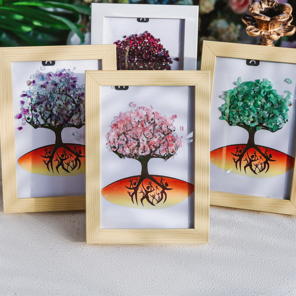 Natural Crystal Tree Decorative Painting, Crystal Gravel Photo Frame, Crystal Gifts, Home Decoration, Reiki Healing, Crystal Crushed Stone Decorative Painting Crystal Picture Frame - Home Decoration Crystal Gift