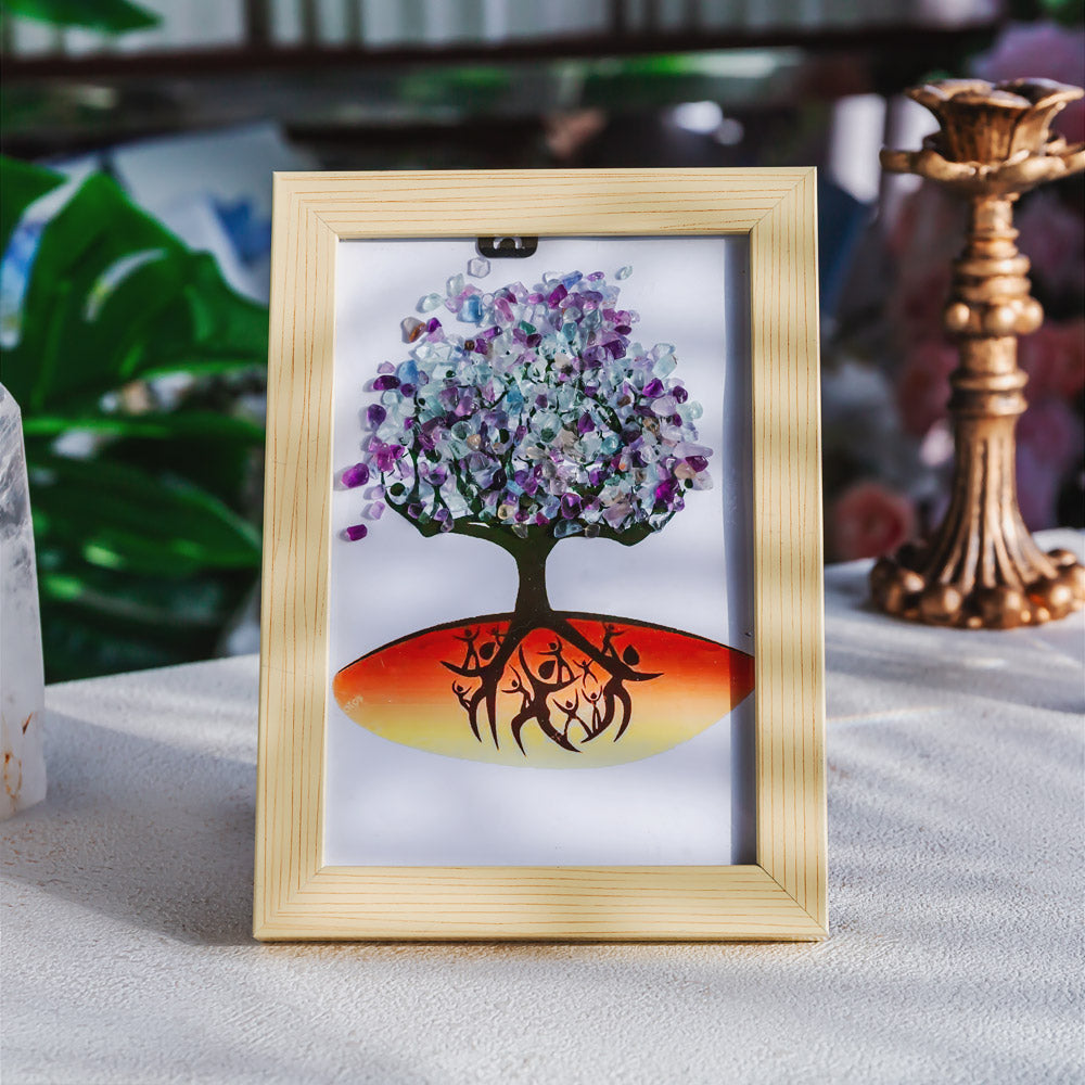 Natural Crystal Tree Decorative Painting, Crystal Gravel Photo Frame, Crystal Gifts, Home Decoration, Reiki Healing, Crystal Crushed Stone Decorative Painting Crystal Picture Frame - Home Decoration Crystal Gift