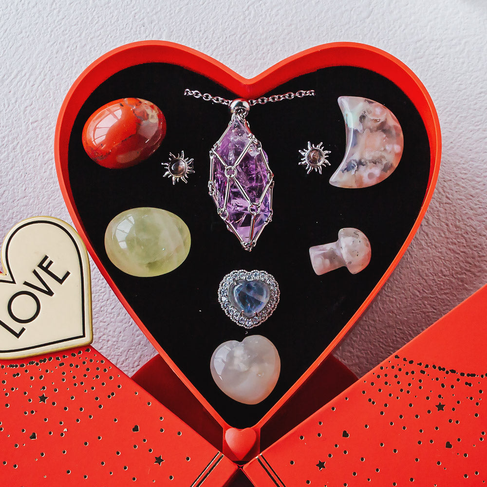 Mother's Day New Heart-shaped Natural Crystal Gift Box Set