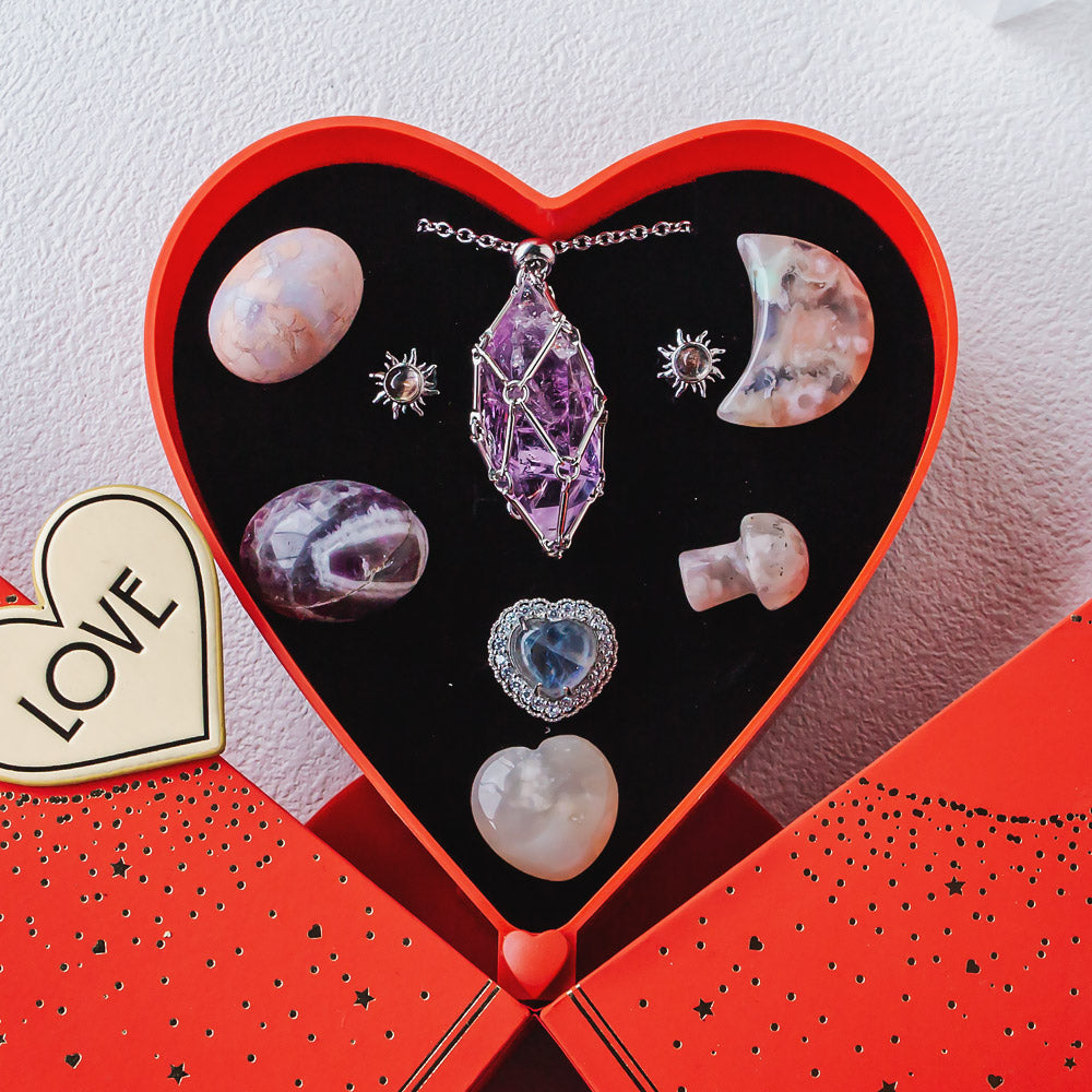 Mother's Day New Heart-shaped Natural Crystal Gift Box Set