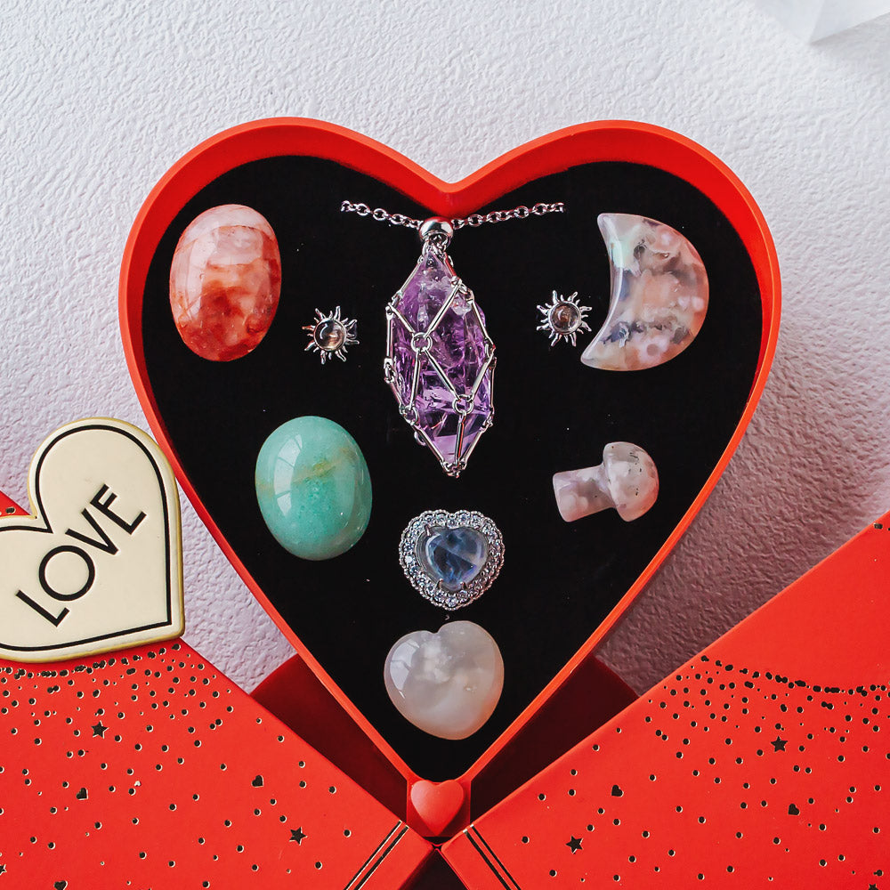 Mother's Day New Heart-shaped Natural Crystal Gift Box Set