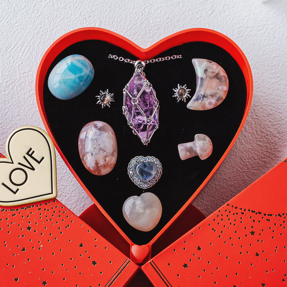 Mother's Day New Heart-shaped Natural Crystal Gift Box Set