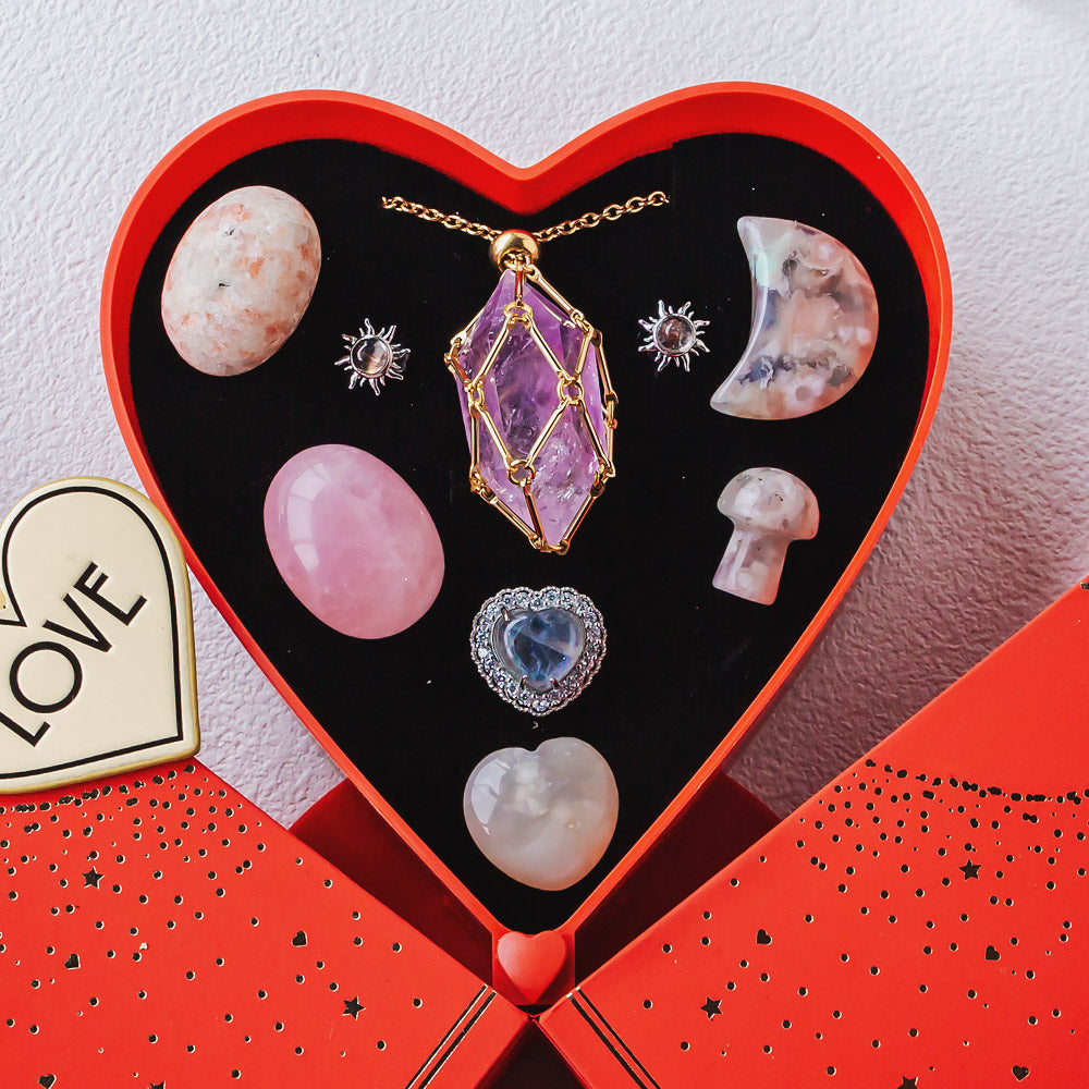 Mother's Day New Heart-shaped Natural Crystal Gift Box Set