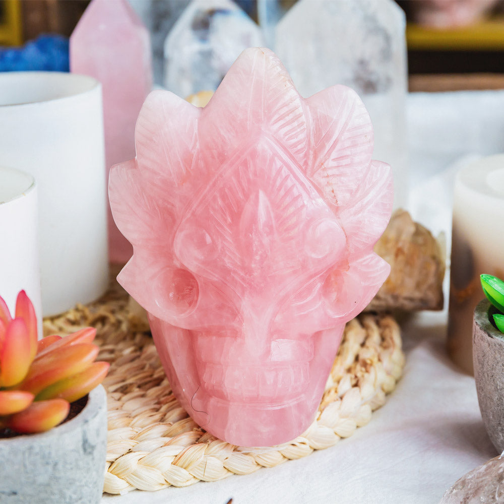 Rose Quartz Mask Skull