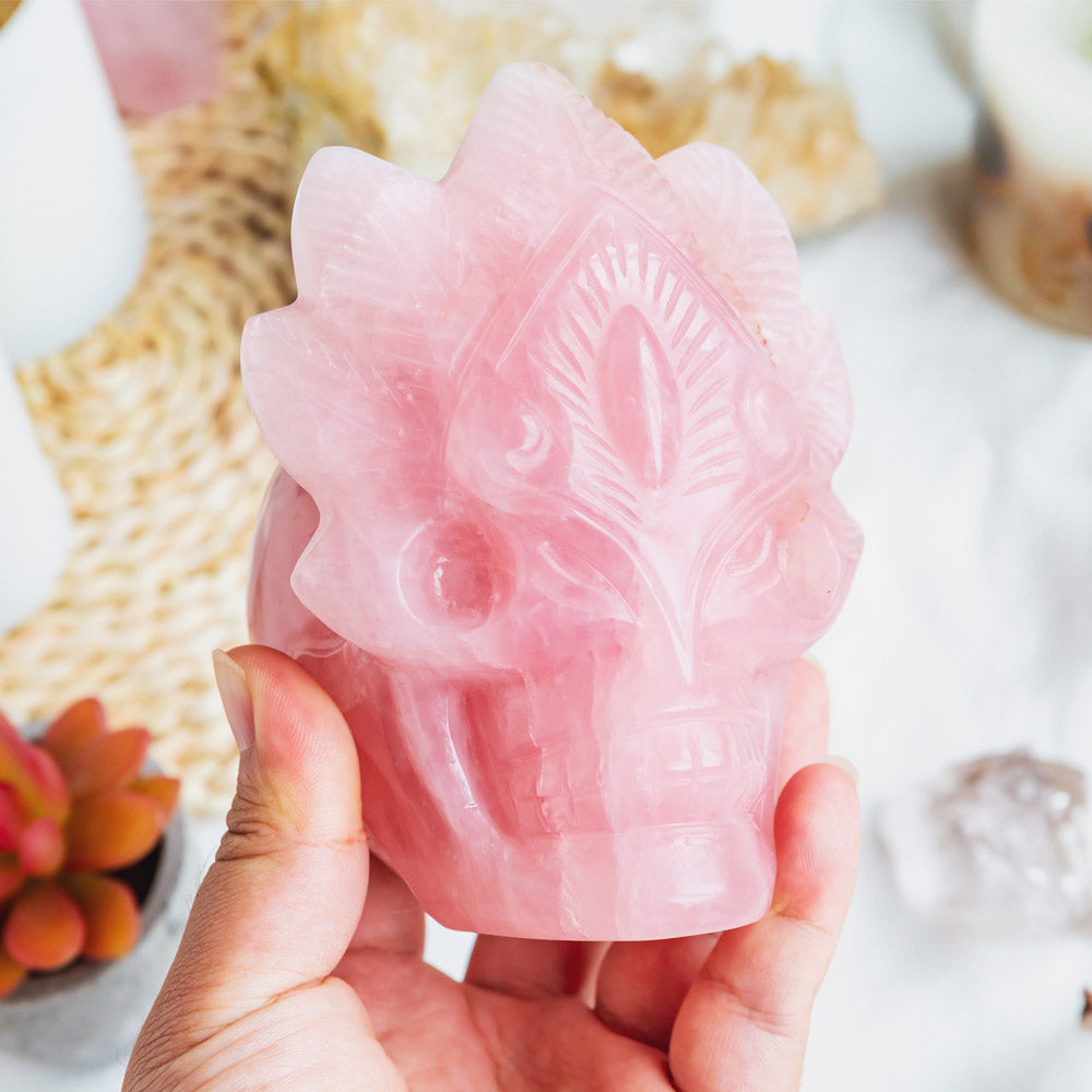 Rose Quartz Mask Skull