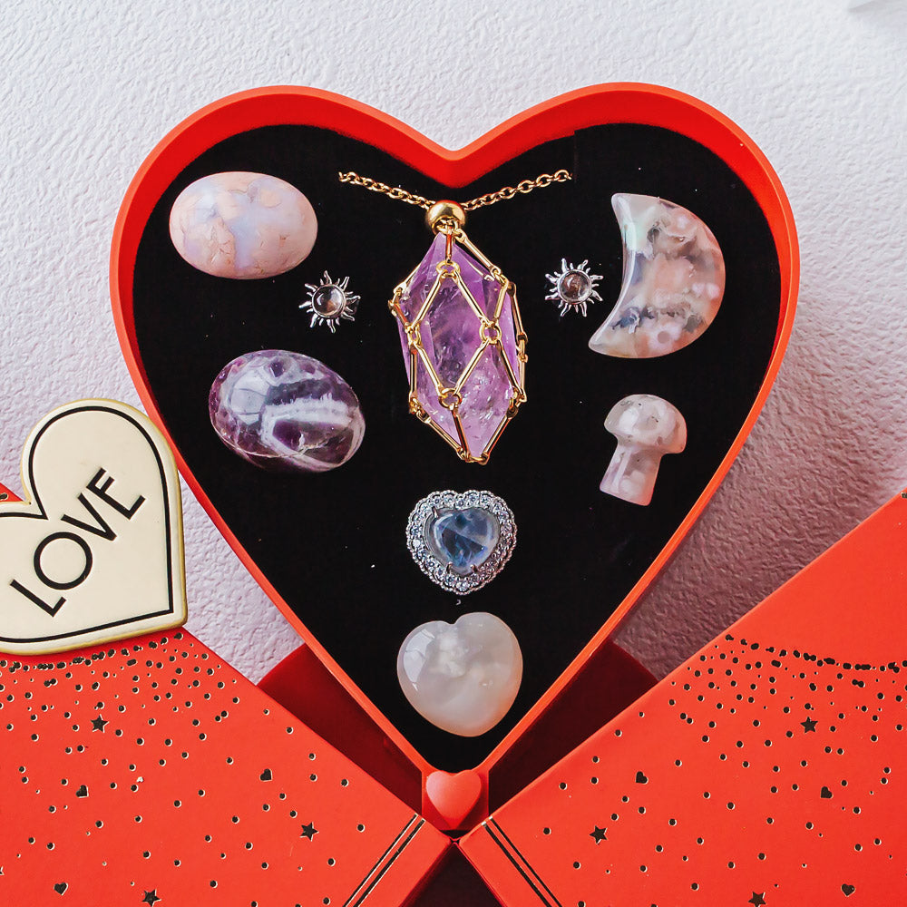 Mother's Day New Heart-shaped Natural Crystal Gift Box Set