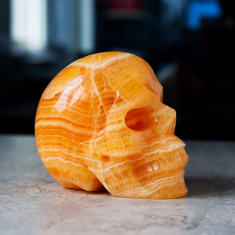 Orange calcite skull