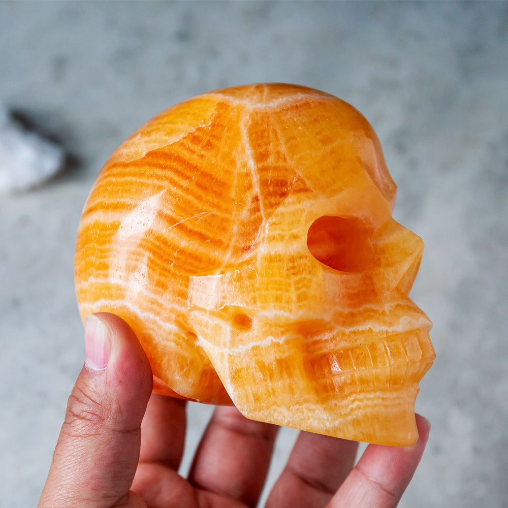 Orange calcite skull