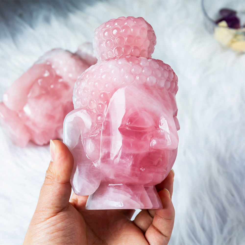 Large Rose Quartz Buddha Head