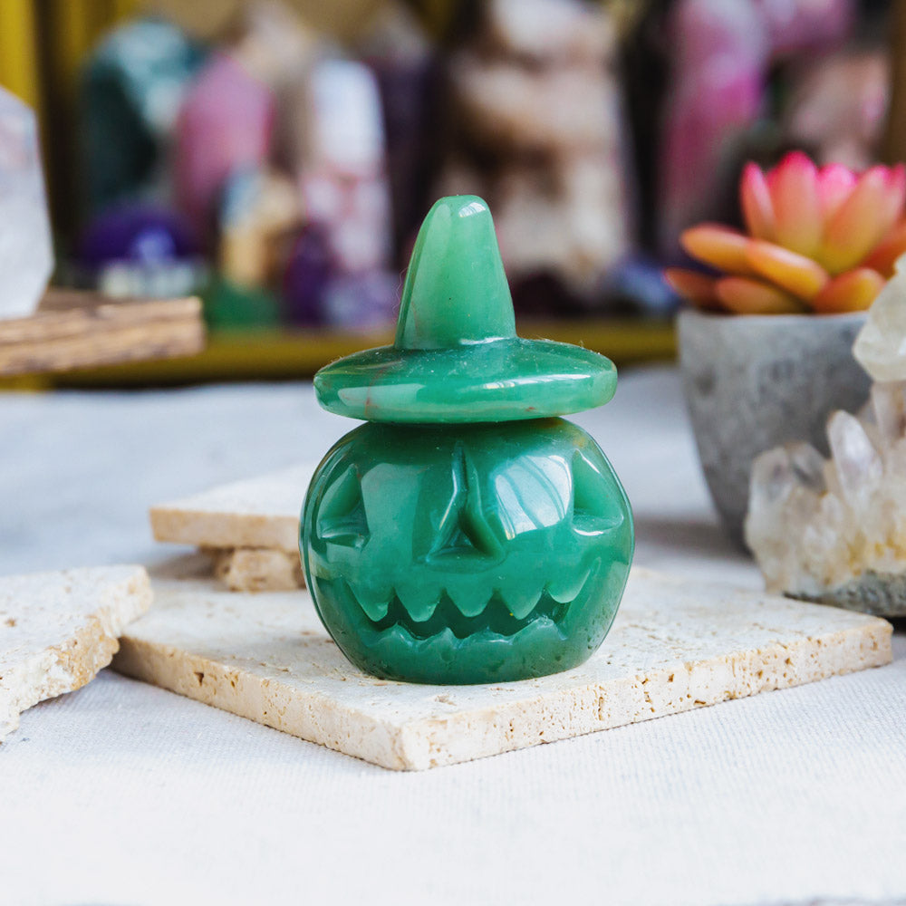 Green Aventurine Wizard Hat Pumpkin