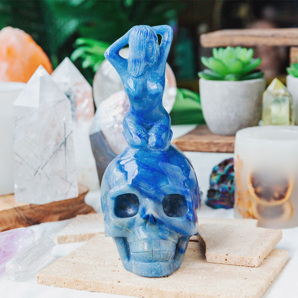 Blue Aventurine Skull With Woman