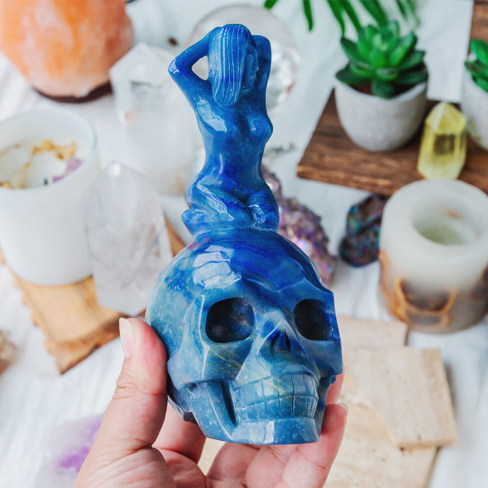 Blue Aventurine Skull With Woman