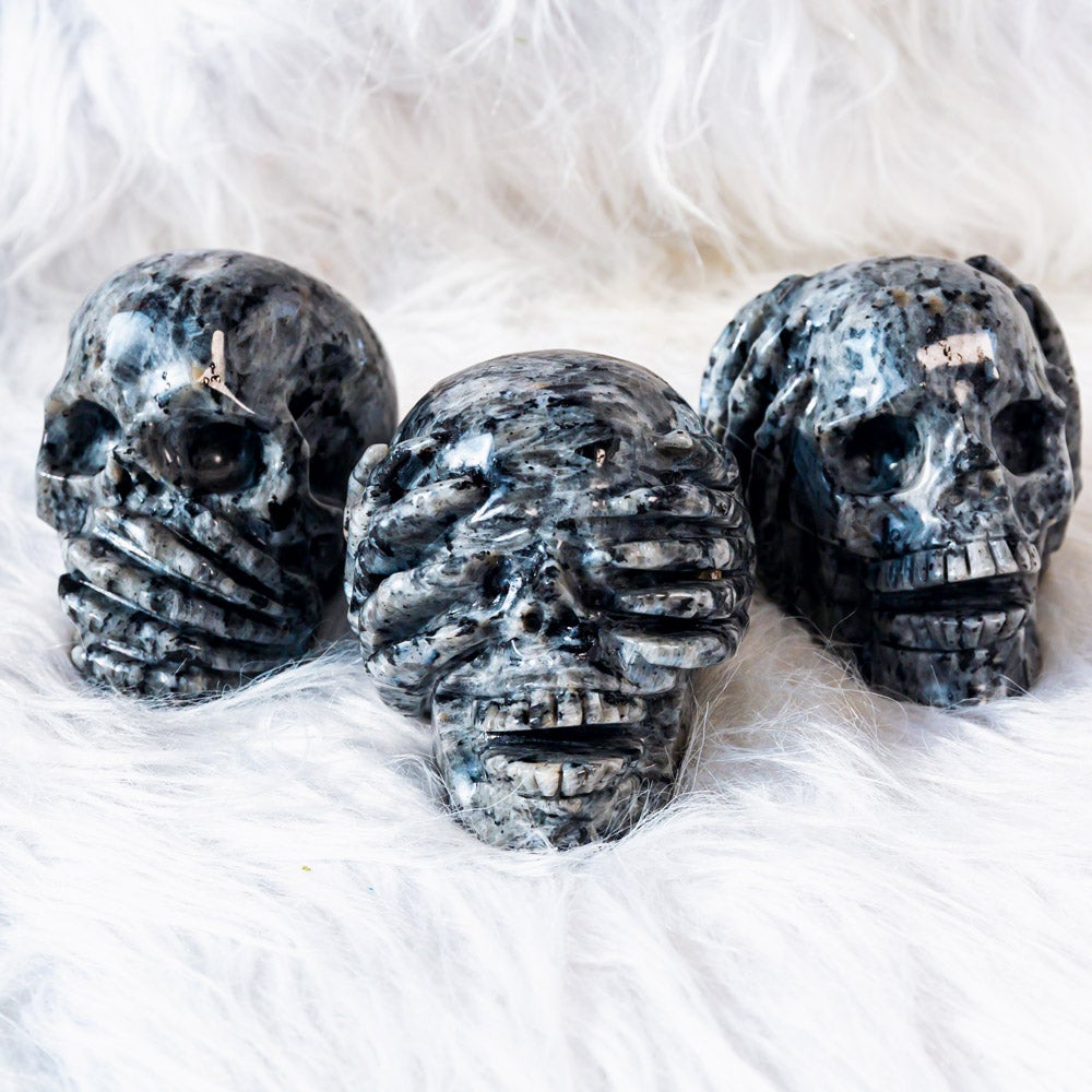 Larvikite Skull Combination Combination (See no evil Speak no evil Hear no evil)