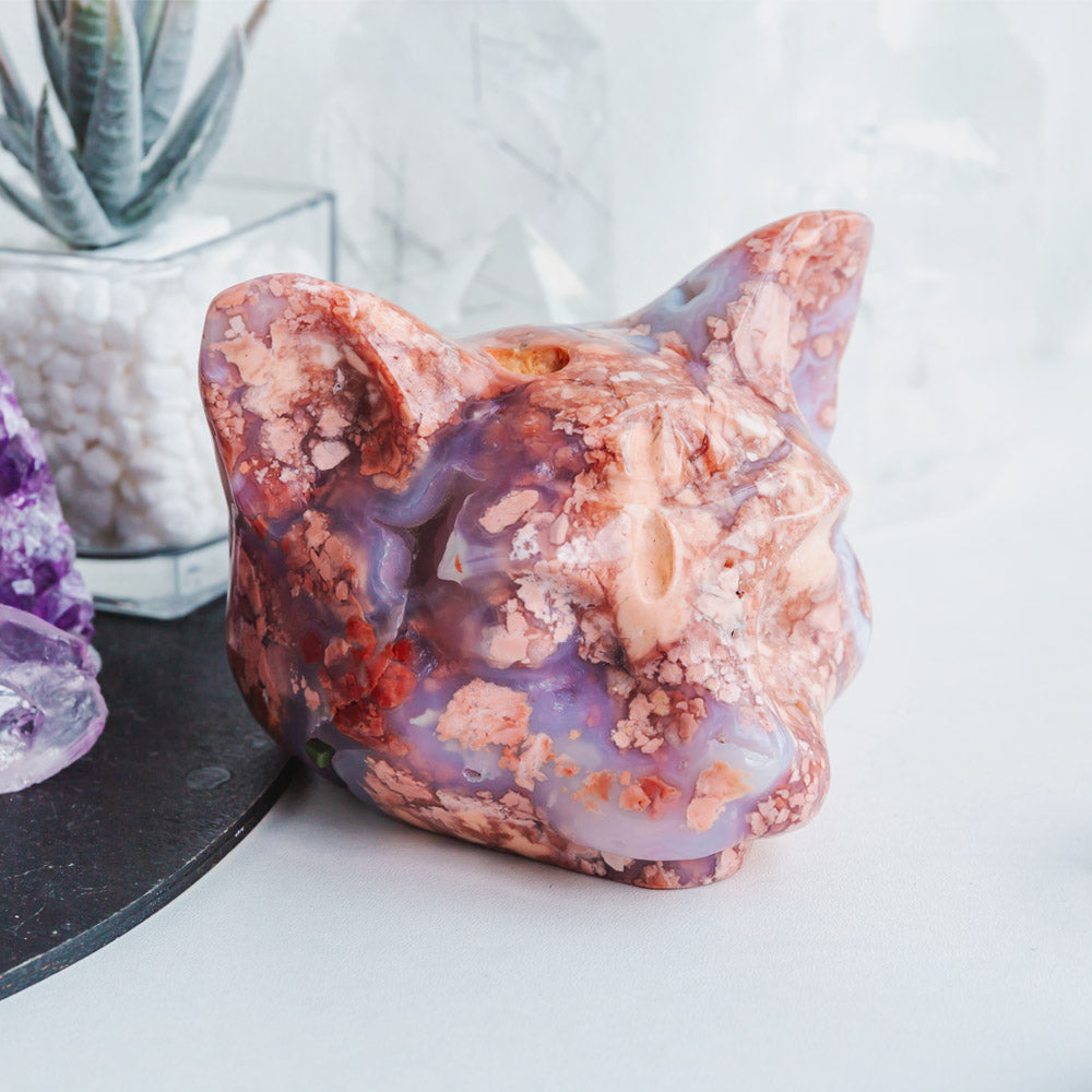 Pink Agate Cat Head