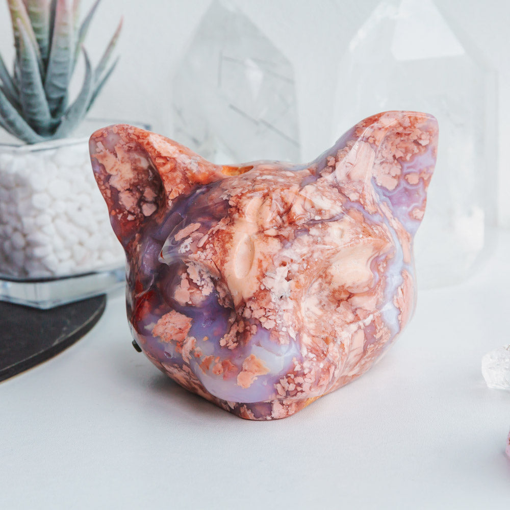 Pink Agate Cat Head