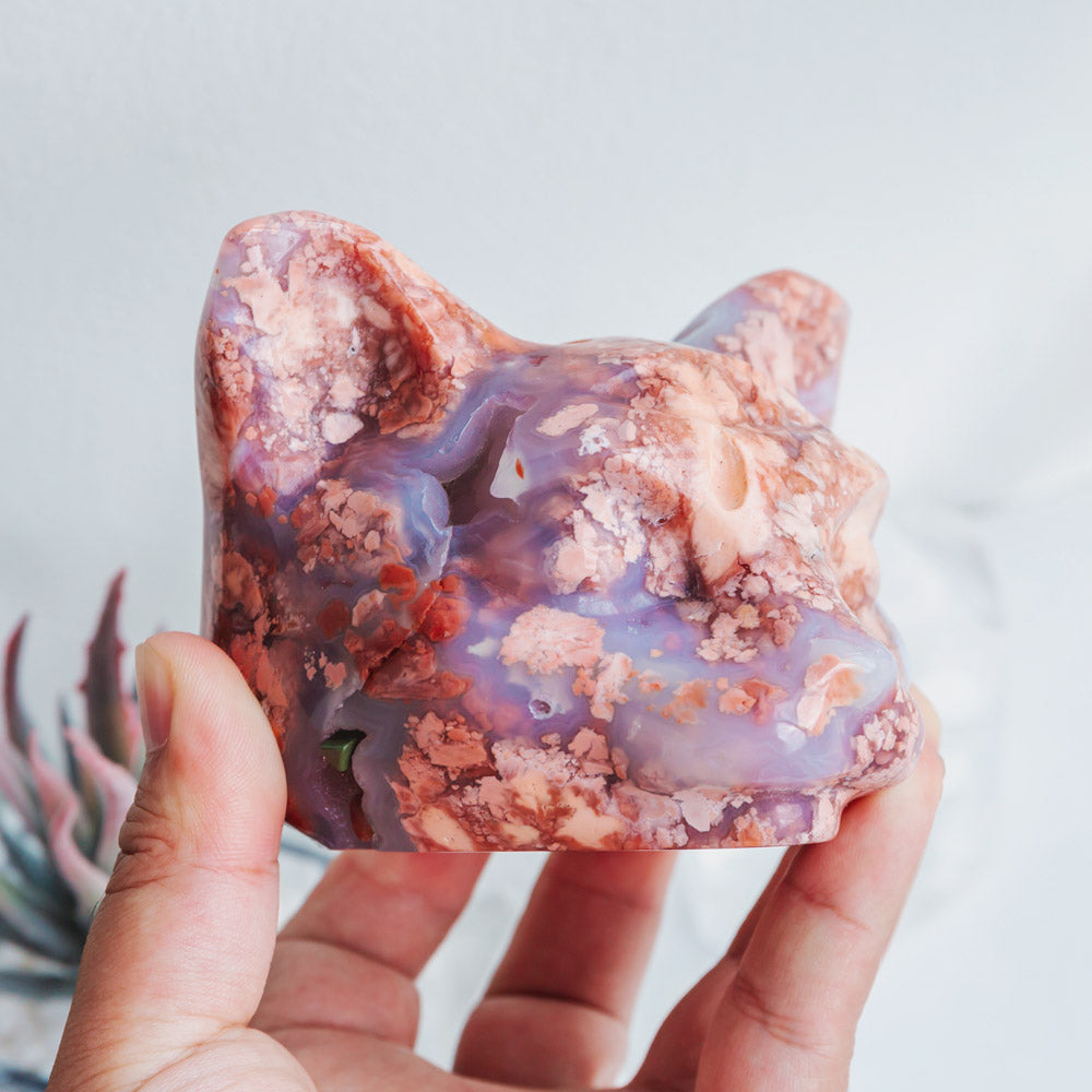 Pink Agate Cat Head