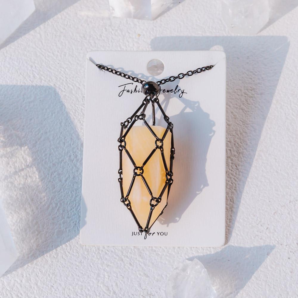 Black Net Metal Bamboo Necklace Woven Pendant