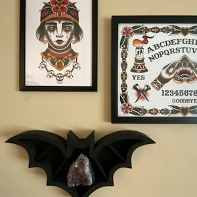 Bat Shaped Wooden Crystal Shelf