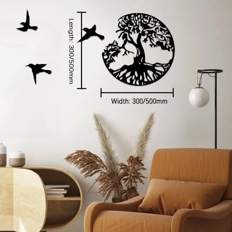 Tree of Life with Three Birds Metal Wall Decor