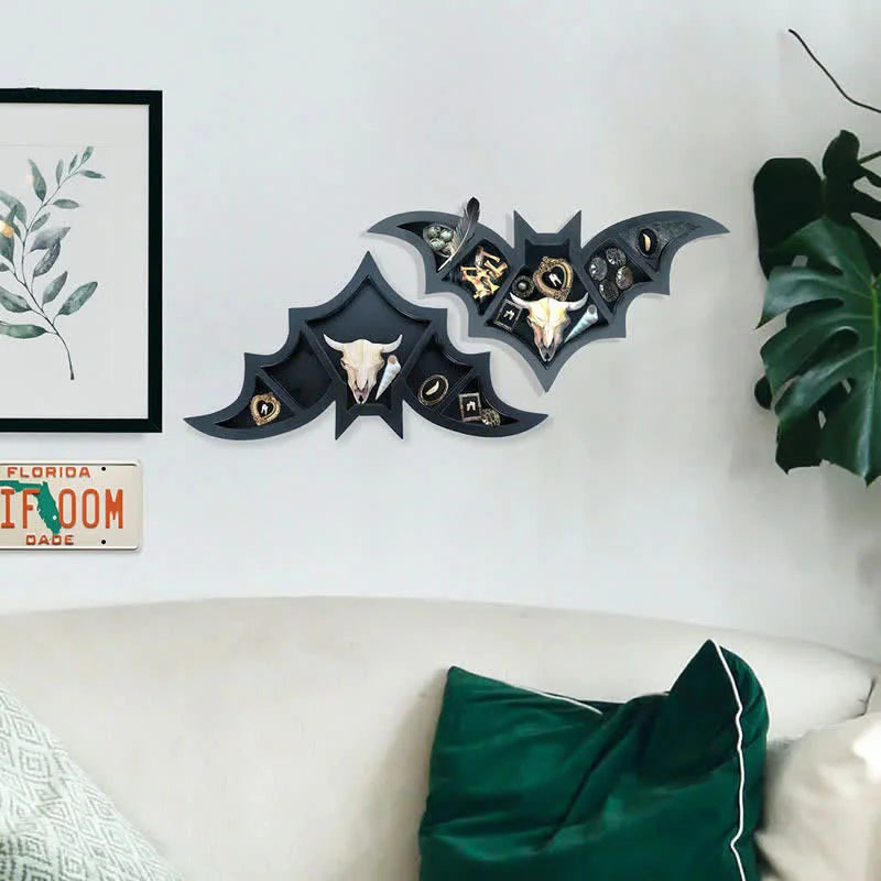 Bat Shaped Wooden Crystal Shelf