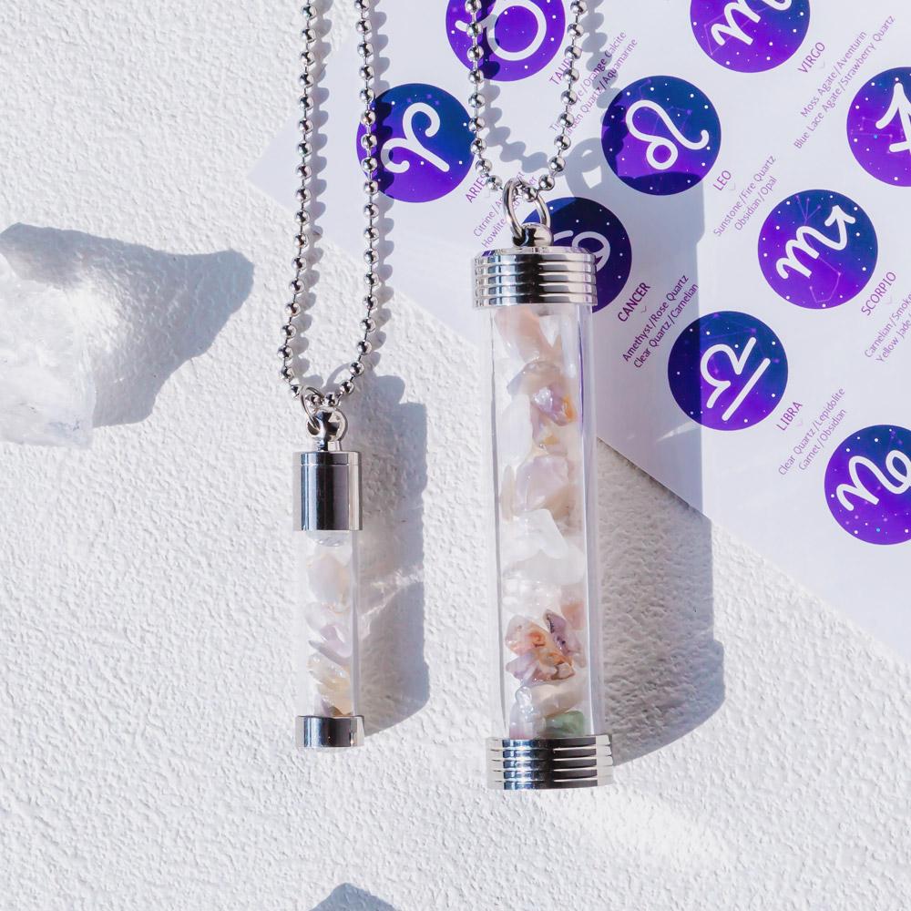 【Zodiac】Natural Crystal Chips Wishing Bottle Necklace