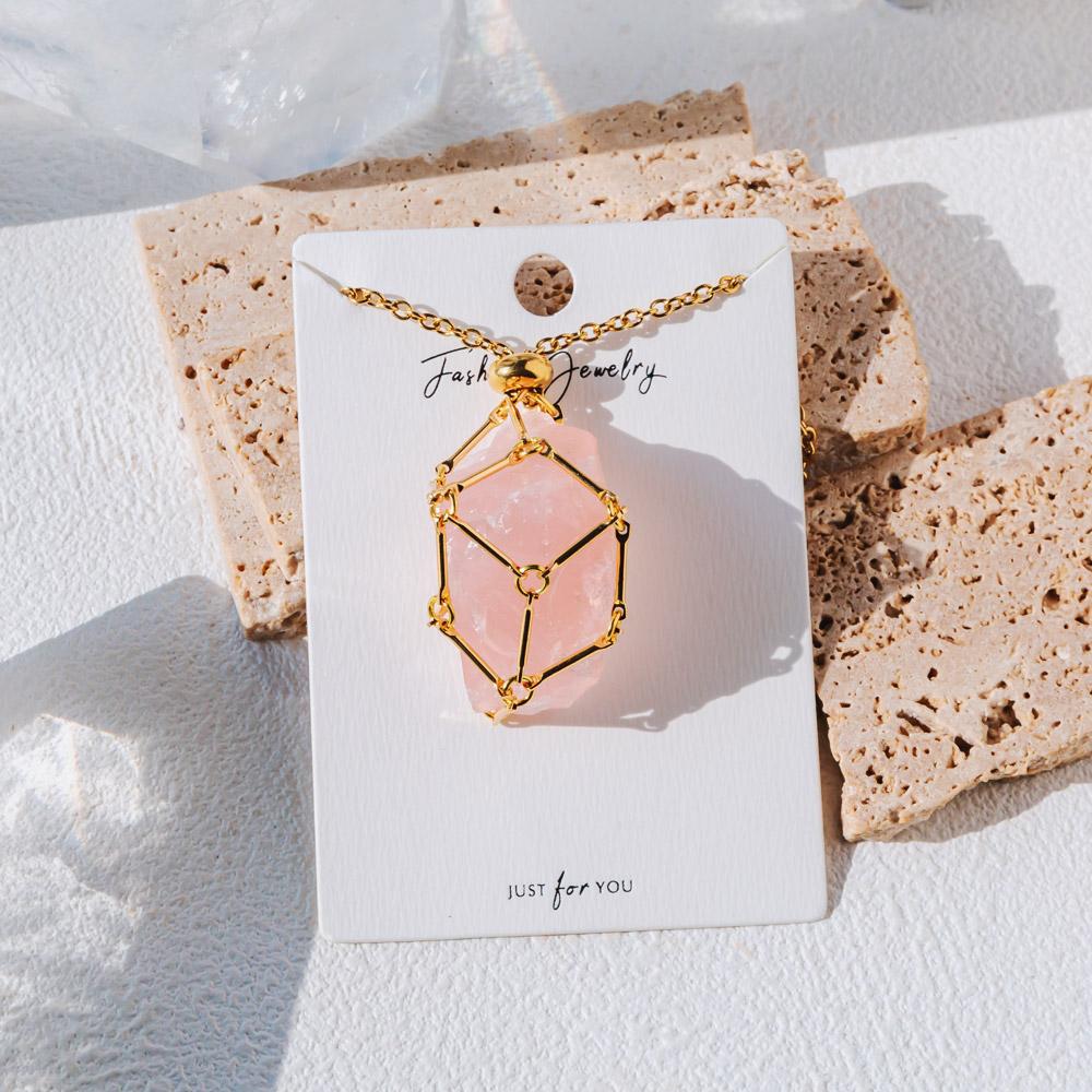 Gold Natural Crystal Net Metal Bamboo Necklace【Point/Tumbled】