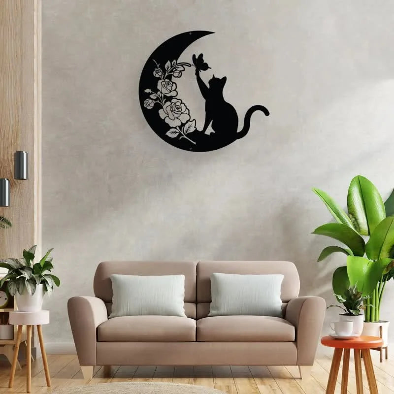 Cresent Moon and Cat Metal Wall Decor