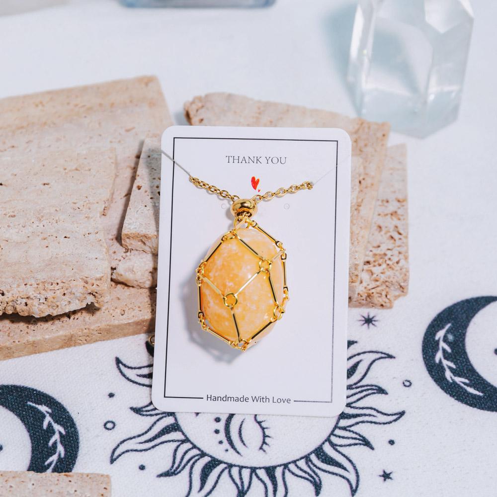 Gold Natural Crystal Net Metal Bamboo Necklace【Point/Tumbled】