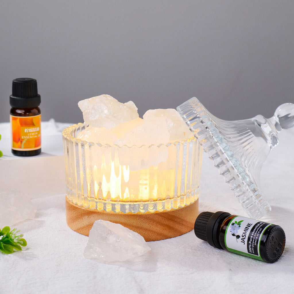 Crystal Mineral Salt Aromatherapy Diffuser Cup with LED Base for Home Indoor Scent Diffusing and Essential Oil Decoration with Festive Gift Giving