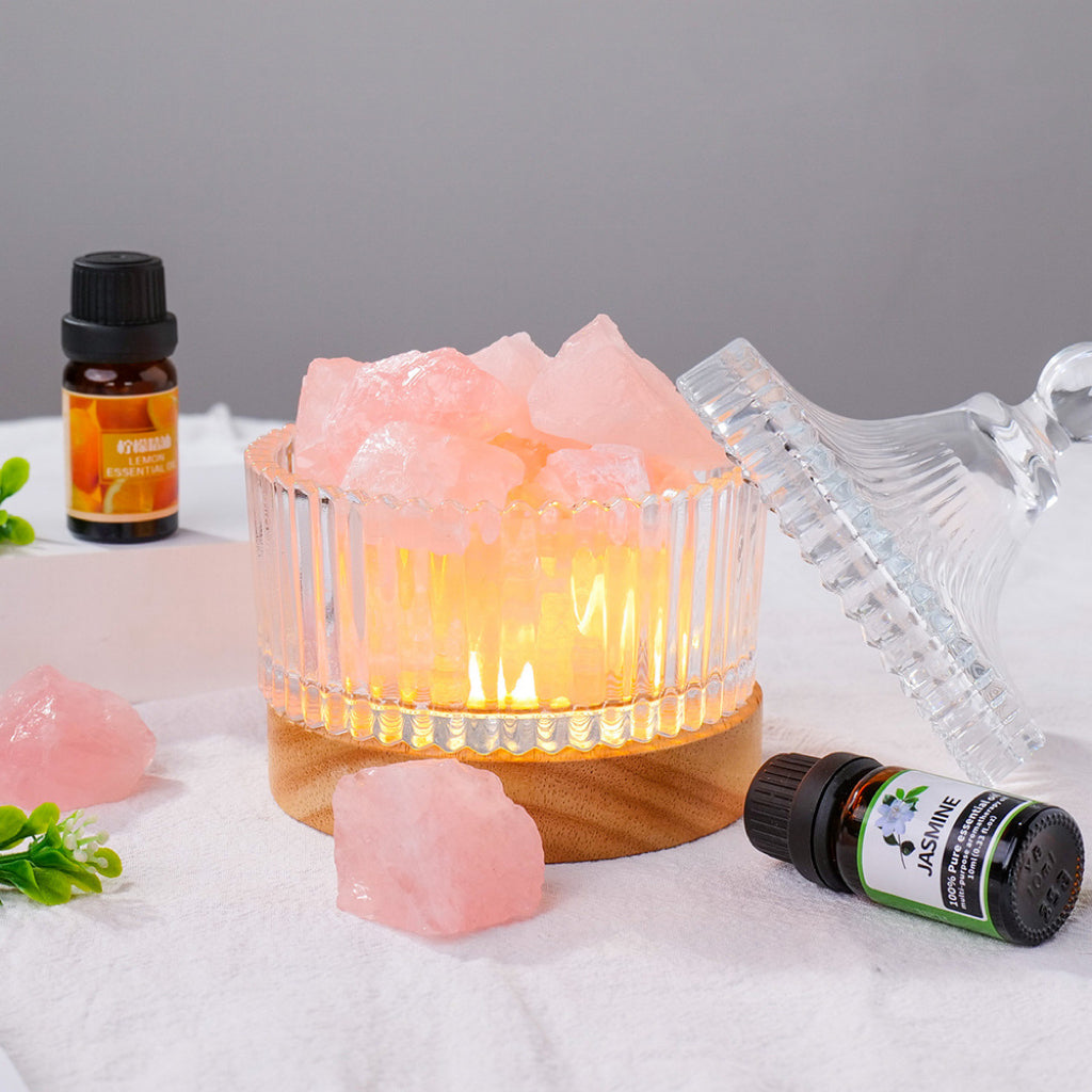 Crystal Mineral Salt Aromatherapy Diffuser Cup with LED Base for Home Indoor Scent Diffusing and Essential Oil Decoration with Festive Gift Giving