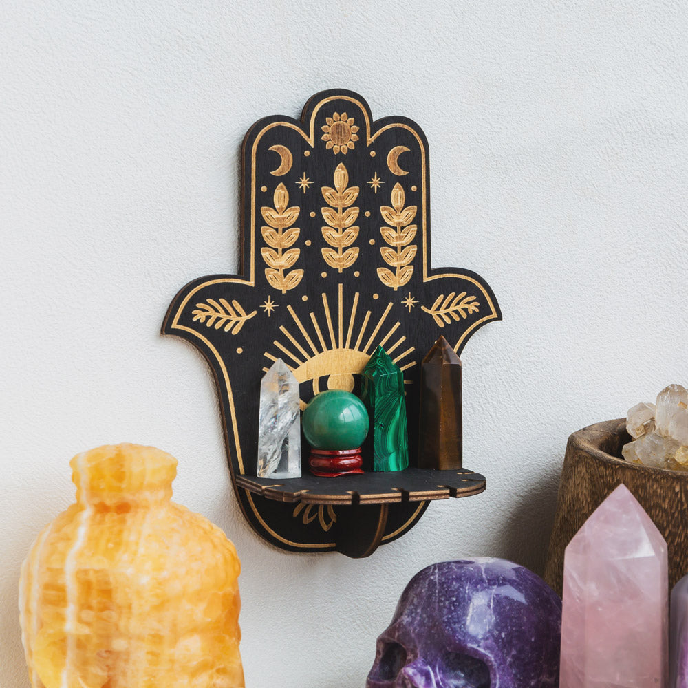 Hamsa Hand Floral Sun and Moon Altar Crystal Shelf