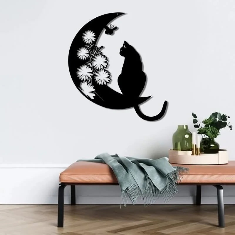 Cresent Moon and Cat Metal Wall Decor