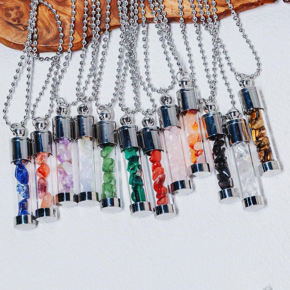 【Zodiac】Natural Crystal Chips Wishing Bottle Necklace