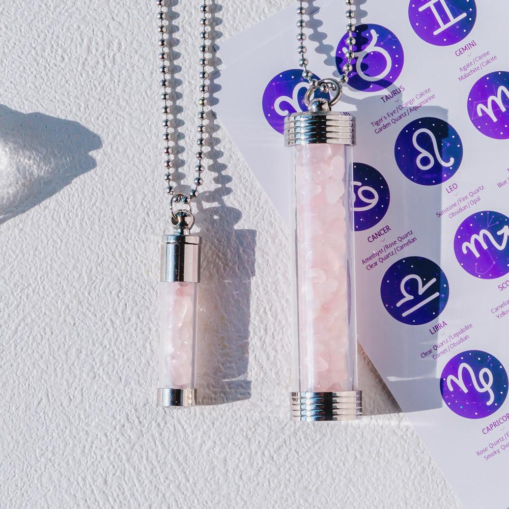 【Zodiac】Natural Crystal Chips Wishing Bottle Necklace