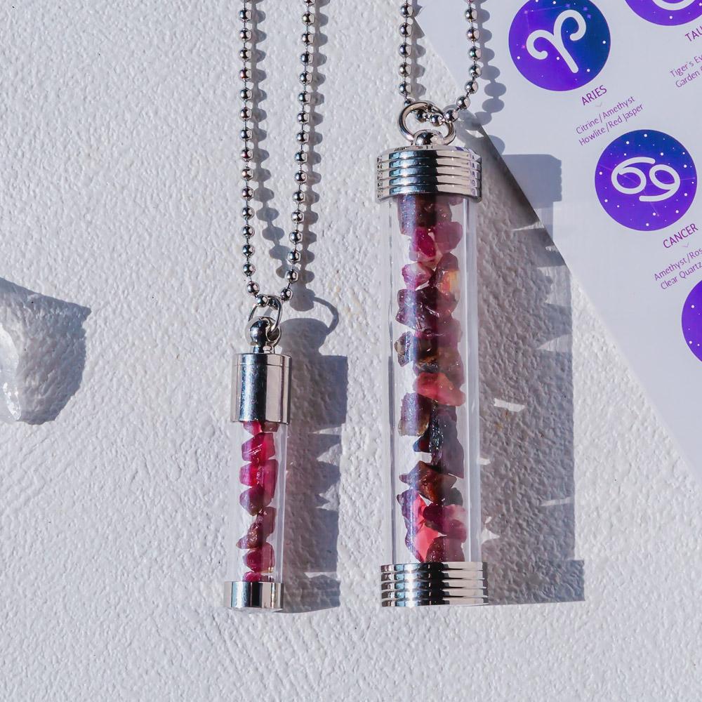 【Zodiac】Natural Crystal Chips Wishing Bottle Necklace